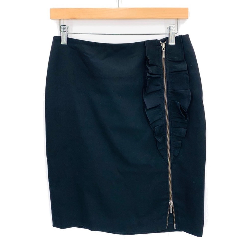 Banana Republic Black Stretch Pencil Skirt with Ruffle and Zipper Detail Size 4